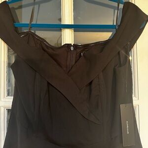 Lulus NWT. Lg Black, off-the-shoulder romper v-neck cross-cross style neckline.
